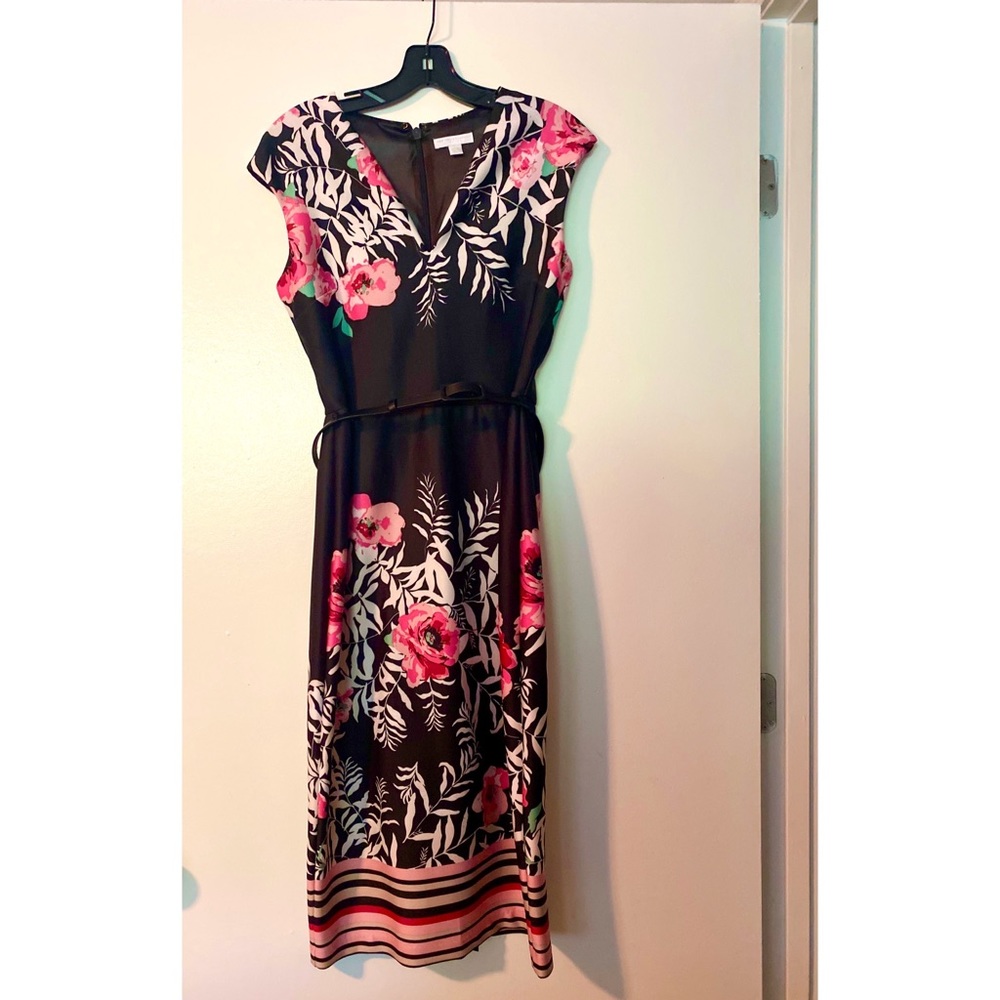 New York & Co. Floral/Stripe Belted Dress.